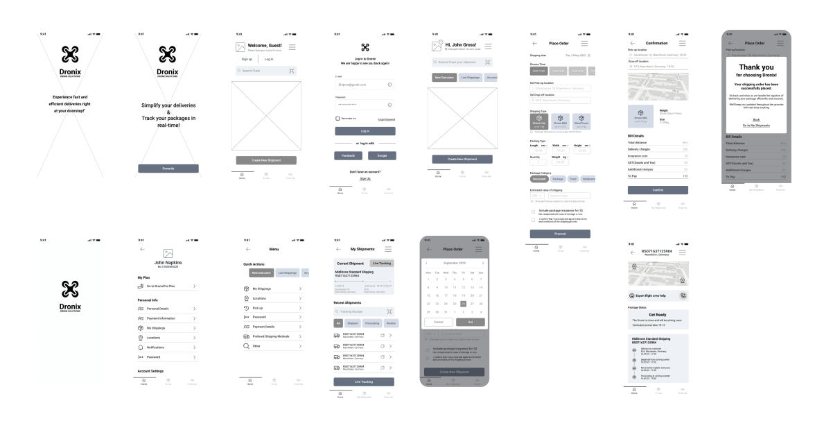 Dronix wireframes