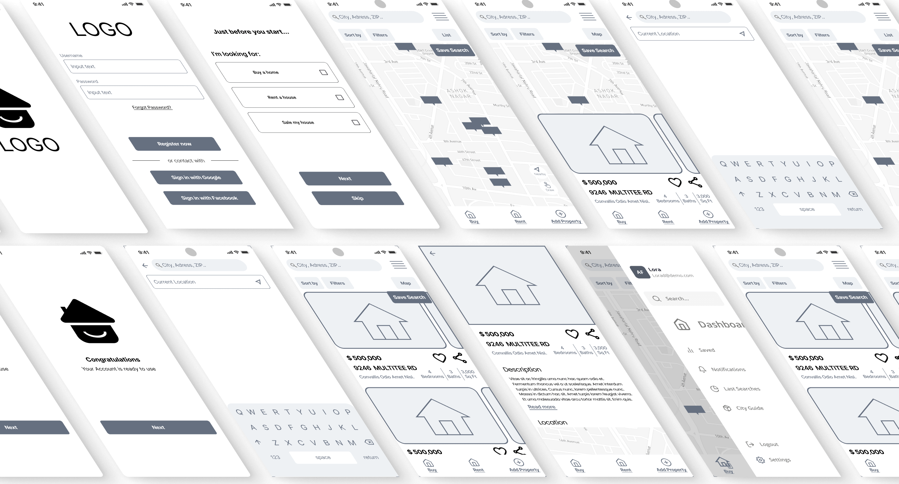 RelocateMe wireframes